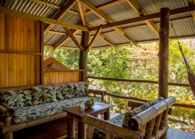 Second floor bedroom inside the Polehouse at Encanta La Vida beachfront eco-lodge Costa Rica