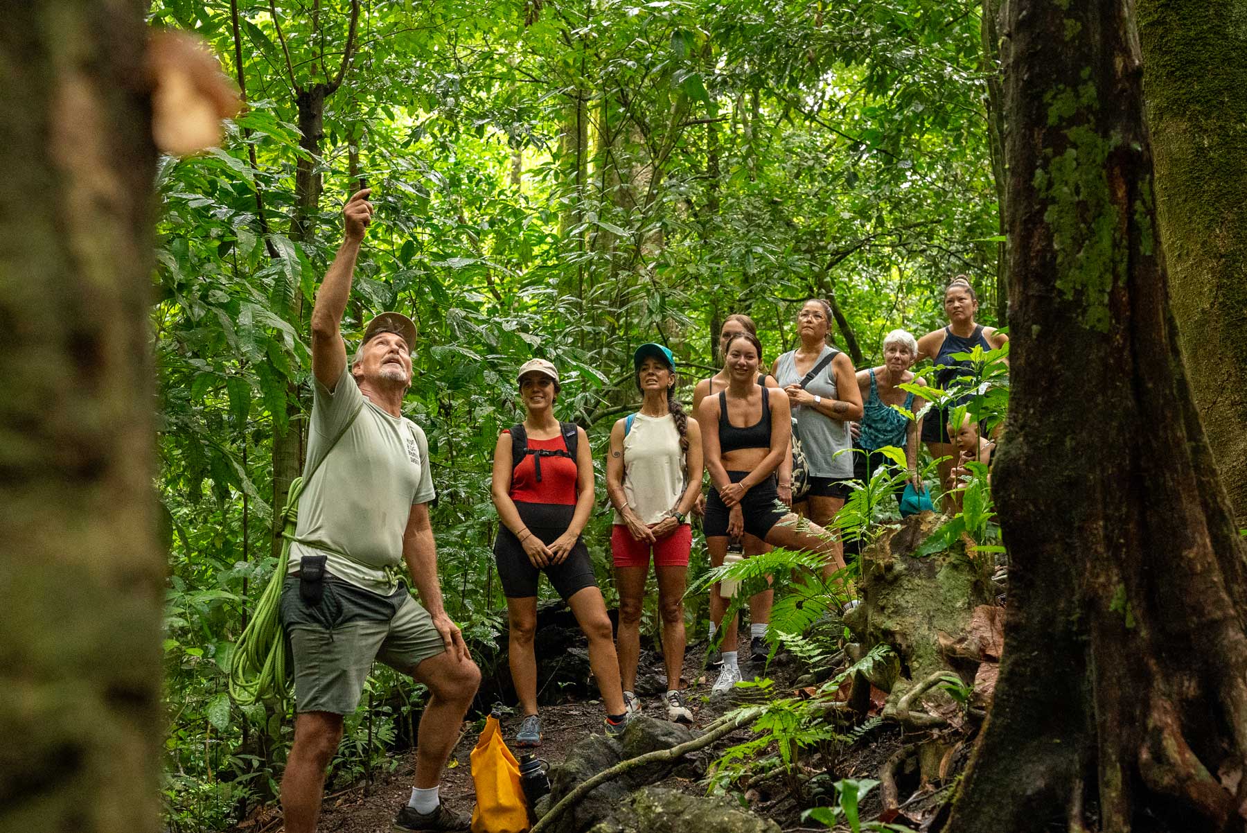 Guests on guided rainforest hike as part of Osa Peninsula travel package adventure