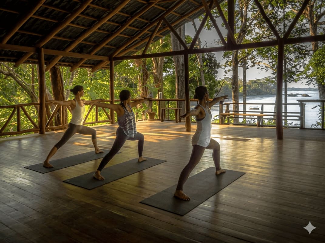 Open-air yoga shala at Encanta La Vida beachfront eco-lodge Cabo Matapalo Osa Peninsula Costa Rica rainforest